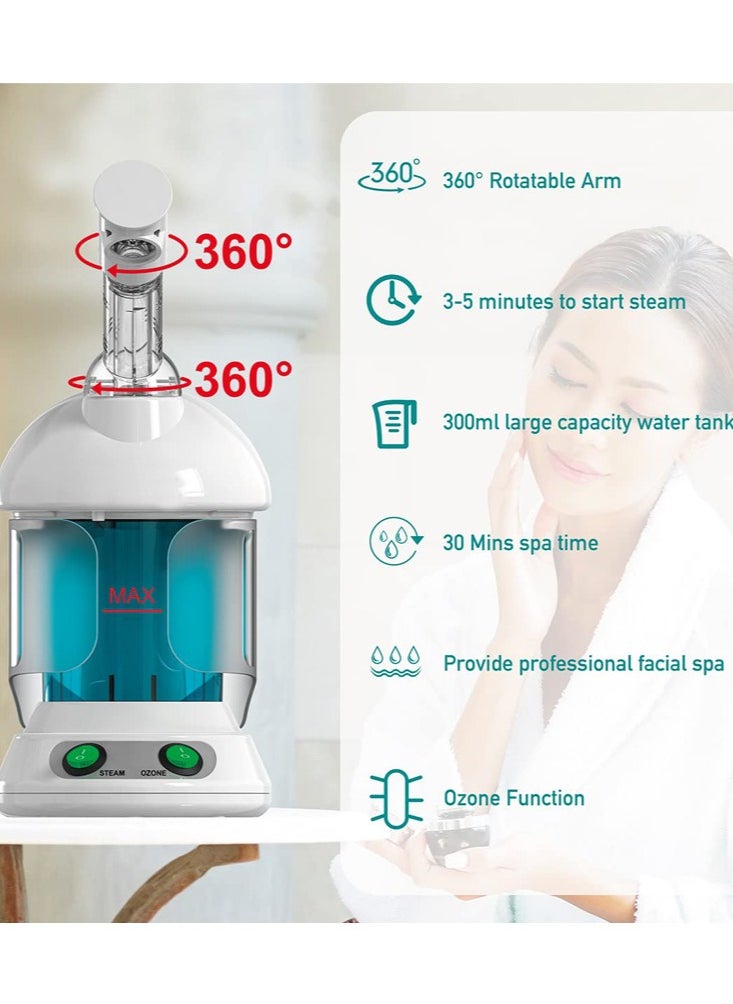 Joshberg Facial Steamer - Ozone Steamer with 360° Rotatable Arm - 40 Min Steam Time - Humidifier - Unclogs Pores - Blackheads - Portable Facial Steamer for Personal Care Use at Home or Salon,White  - Image 2