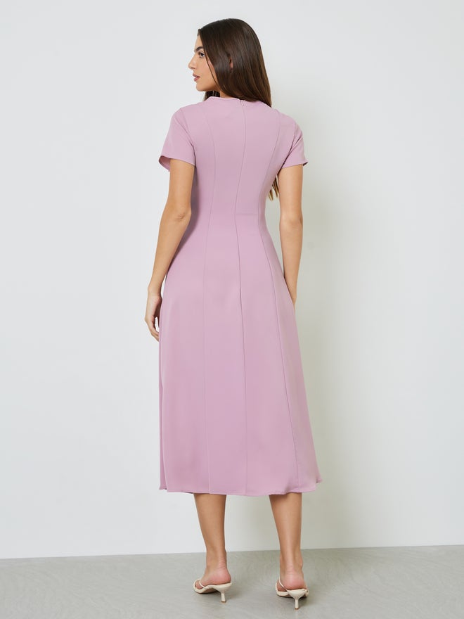 Styli Pink Bow Decor A-Line Midi Dress - Image 5