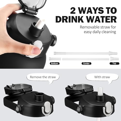 kytffu 42oz Glass Water Bottles with Straw, Motivational Glass Bottle with Silicone Sleeve and Time Marker, Leakproof Large Glass Water Jug for Gym Home Office,Black - Image 4
