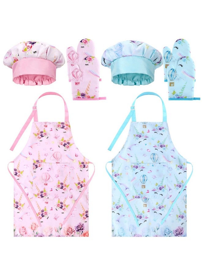 Hercicy 8 Pcs Kids Apron And Chef Hat Set Cute Child Aprons With Pockets Adjustable Strap Hat Oven Mittens For Kitchen  - Image 1
