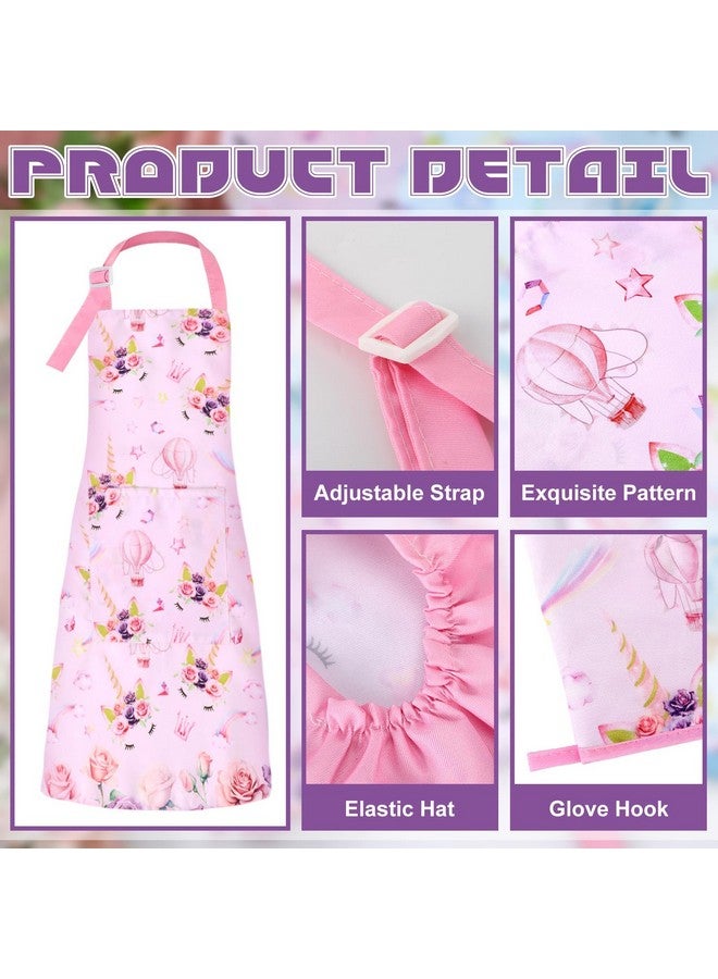 Hercicy 8 Pcs Kids Apron And Chef Hat Set Cute Child Aprons With Pockets Adjustable Strap Hat Oven Mittens For Kitchen  - Image 5