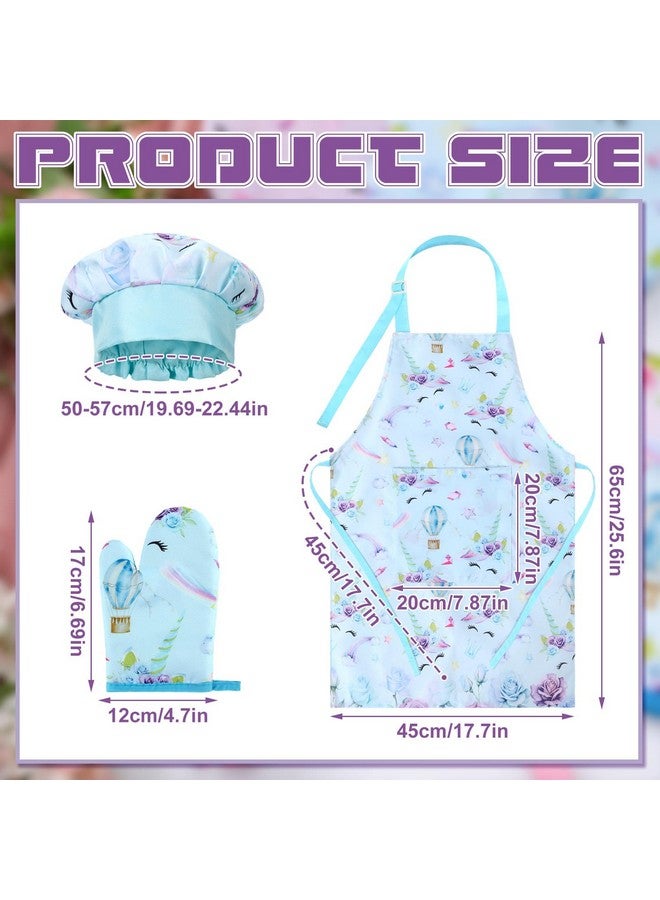 Hercicy 8 Pcs Kids Apron And Chef Hat Set Cute Child Aprons With Pockets Adjustable Strap Hat Oven Mittens For Kitchen  - Image 3