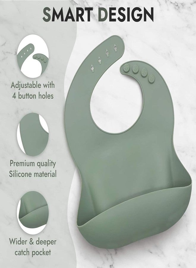 SGMVK Silicone Baby Bib for Babies & Toddlers 6–36 Months, Waterproof BPA Free Feeding Bib with Adjustable Neck Strap, Food Catcher Pocket, Soft Washable Reusable Bib for Boys & Girls (BIB GREEN) - Image 3