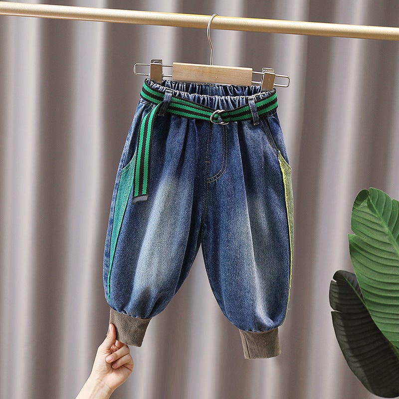 Boys' Pants Children'S Jeans Retro Washed Autumn New Ripped Stitching Denim Trousers Large, Medium And Small Children'S Clothing - Image 2