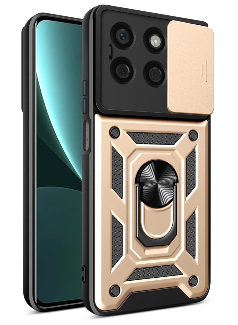 Shunjia Sliding Window Case, Shockproof Rugged Armor with Sliding Camera Cover & 360° Ring Kickstand, Compatible with Honor X8b (Gold)