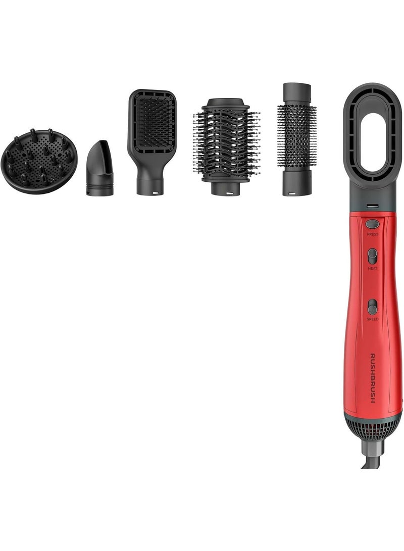 Rush Brush Plus 6 Air Styler - 5 Different Heads - 1300 Watts - 3 Heat/2Speeds - 30000 RPM - Ionic Technology - Red - Image 1
