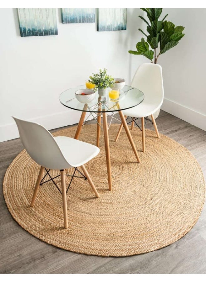 HANDPICKED FURNITURE Jute Wool And Cotton Beige Round Carpet Ultra Soft Area Carpets For Bed Room Living Room And Dining Room Anti-Slip Floor Carpets Easy To Clean Made In Turkey - Image 1