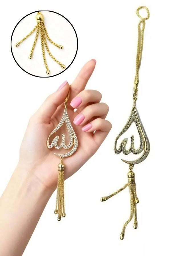 Muslim-themed car interior accessories, luxurious gold teardrop tassel car pendant, zinc alloy Islamic-style rearview mirror pendant, fashionable car ornament decoration, a gift symbolizing blessings. - Image 4