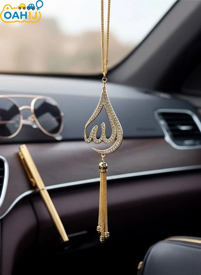 OAHIJ Muslim-themed car interior accessories, luxurious gold teardrop tassel car pendant, zinc alloy Islamic-style rearview mirror pendant, fashionable car ornament decoration, a gift symbolizing blessings. - Image 1