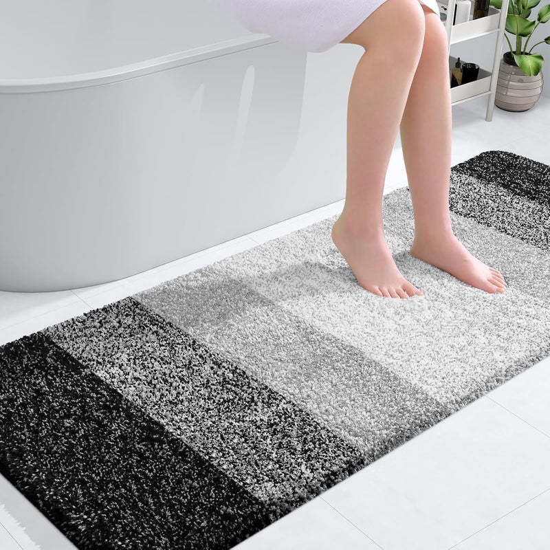 OLANLY Bathroom Runner Rugs 59x24, Extra Soft Absorbent Microfiber Bath Rugs, Rubber Backing, Quick Dry, Machine Washable Bath Mats for Bathroom Floor, Tub and Shower, Home Decor Accessories, Black - Image 1