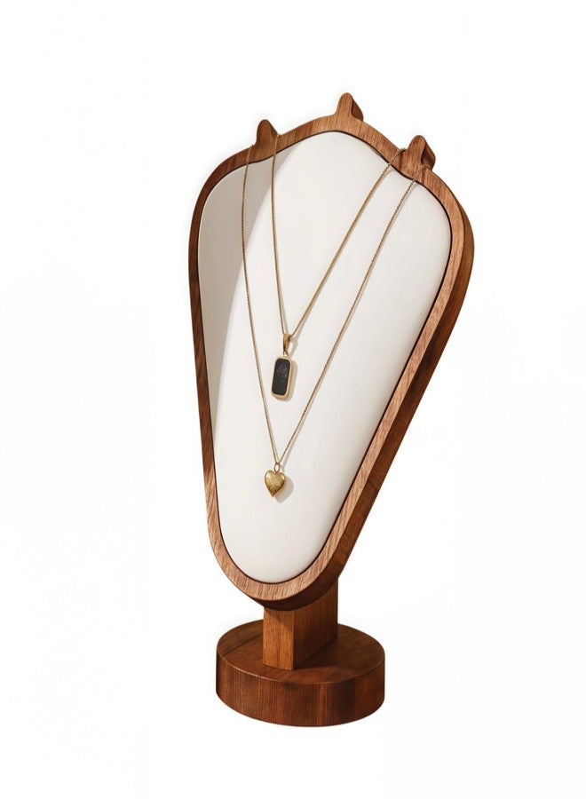 SWTOOL Walnut Color Body Wood Necklace Display Stand with White Leather Soft Mat Necklace Holder Organizer Desktop Stand for Home Store Dresser-3.3"x5.8"x8.4" - Image 1