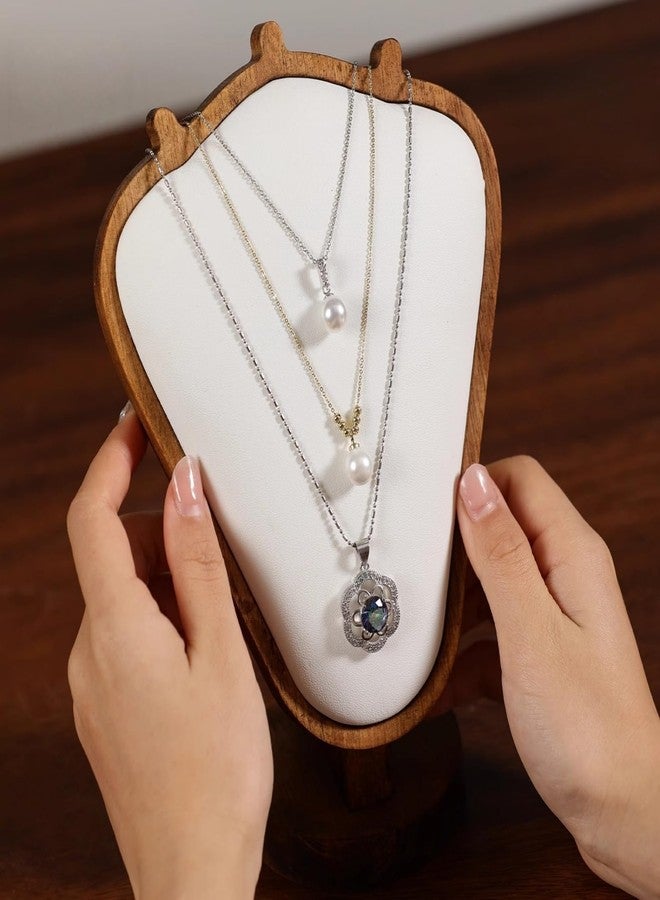 SWTOOL Walnut Color Body Wood Necklace Display Stand with White Leather Soft Mat Necklace Holder Organizer Desktop Stand for Home Store Dresser-3.3"x5.8"x8.4" - Image 4