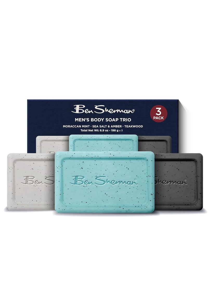 Ben Sherman - Ben Sherman Bar Soap for Men 3 Pack Men's Bar Soap, Exfoliating Body Soap Bars – Mint, Sea Salt & Amber, Teakwood - Image 1