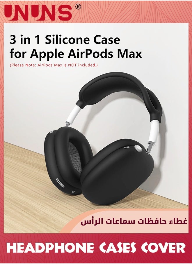 UNUNS 3 In1 Silicone Case Cover For AirPods Max Headphones,Anti-Scratch Ear Pad Case Cover/Ear Cups Cover/Headband Cover For AirPods Max,Accessories Soft Silicone Skin Headphones Protector,Black  - Image 3