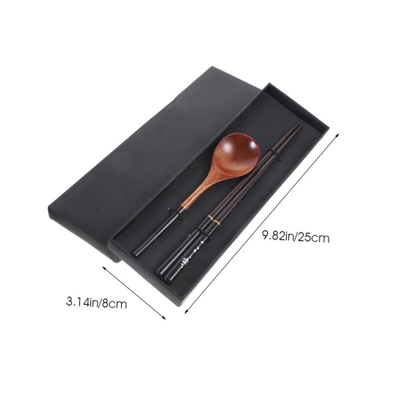 Japanese Style Wooden Cutlery Set with Chopsticks Spoon for Travel Picnics School Lunches and Everyday Meals in Gift Box - Image 3