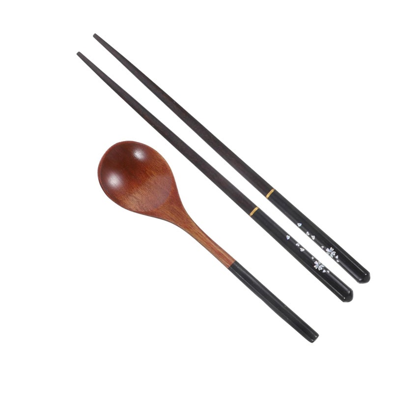 Japanese Style Wooden Cutlery Set with Chopsticks Spoon for Travel Picnics School Lunches and Everyday Meals in Gift Box - Image 2