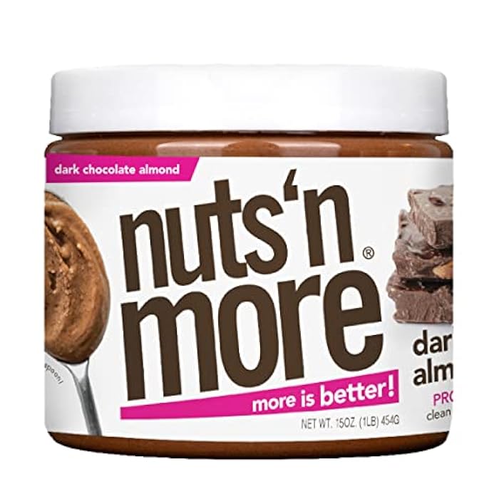 nuts'n more Nuts ‘N More Dark Chocolate Almond Butter Spread, All Natural Keto Snack, Low Carb, Low Sugar, Gluten Free, Non-GMO, High Protein Flavored Nut Butter (15oz Jar) - Image 1