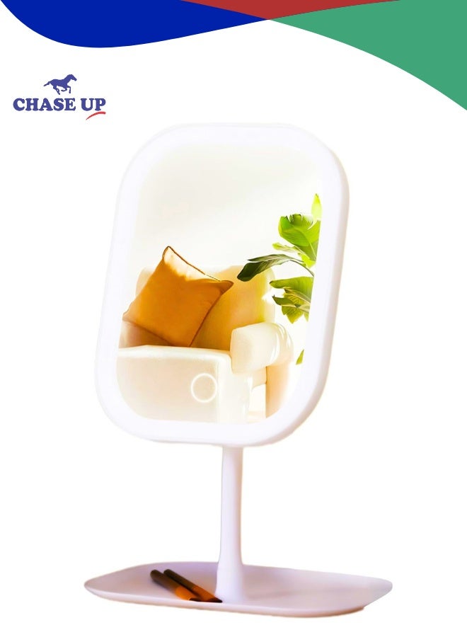 تشيس اب مرآة مكياج قابلة لإعادة الشحن مع أضواء LED، مرآة تجميل محمولة مضيئة، إضاءة قابلة للتغيير بثلاثة ألوان، شاشة تعمل باللمس قابلة للتعتيم، مرآة تجميل LED تدور 720 درجة مع أضواء (أبيض) - Image 1