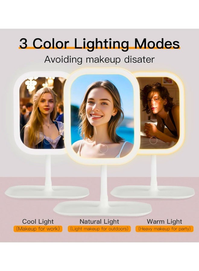 تشيس اب مرآة مكياج قابلة لإعادة الشحن مع أضواء LED، مرآة تجميل محمولة مضيئة، إضاءة قابلة للتغيير بثلاثة ألوان، شاشة تعمل باللمس قابلة للتعتيم، مرآة تجميل LED تدور 720 درجة مع أضواء (أبيض) - Image 3