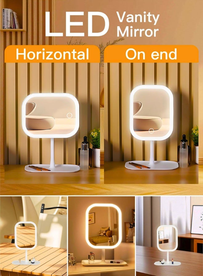 تشيس اب مرآة مكياج قابلة لإعادة الشحن مع أضواء LED، مرآة تجميل محمولة مضيئة، إضاءة قابلة للتغيير بثلاثة ألوان، شاشة تعمل باللمس قابلة للتعتيم، مرآة تجميل LED تدور 720 درجة مع أضواء (أبيض) - Image 2