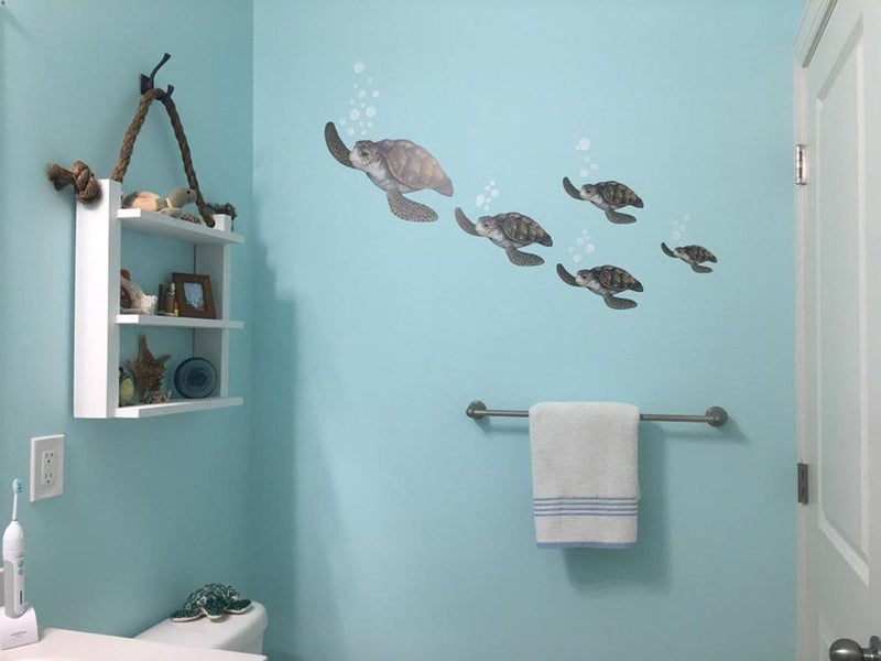 Create-A-Mural Sea Turtle Family Ocean Wall Decals, Dolphin Fish, Undersea Decor Stickers for Beach Kids Room Sea Wall Stickers, Boys Girls Toddler Baby Nursery Bedroom, Playroom, Bathroom (Sea Turtle Family) - Image 1