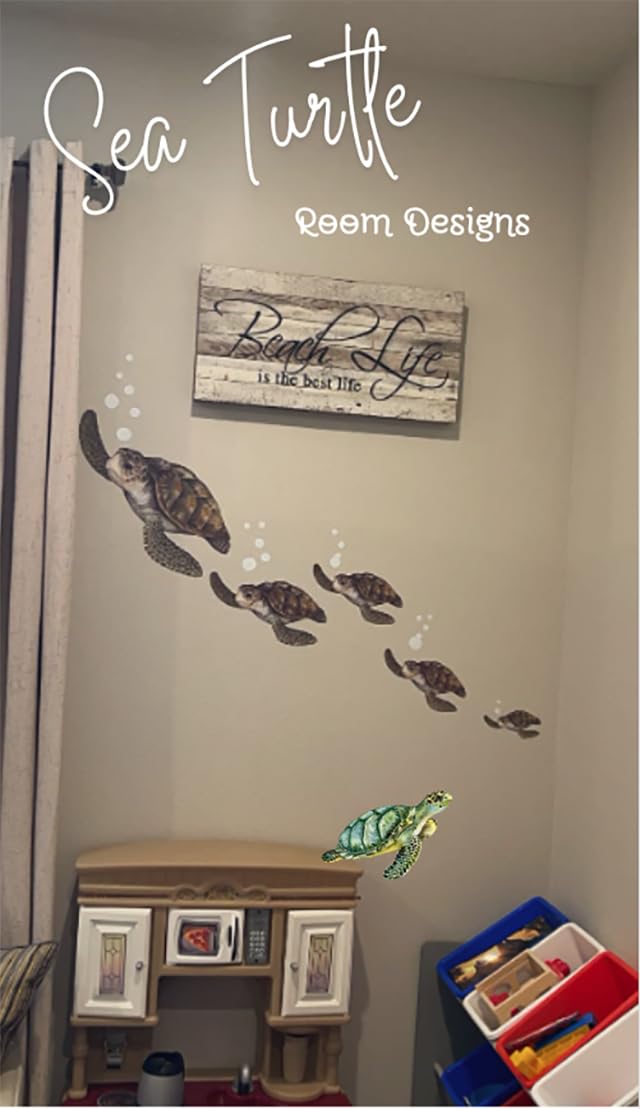 Create-A-Mural Sea Turtle Family Ocean Wall Decals, Dolphin Fish, Undersea Decor Stickers for Beach Kids Room Sea Wall Stickers, Boys Girls Toddler Baby Nursery Bedroom, Playroom, Bathroom (Sea Turtle Family) - Image 5
