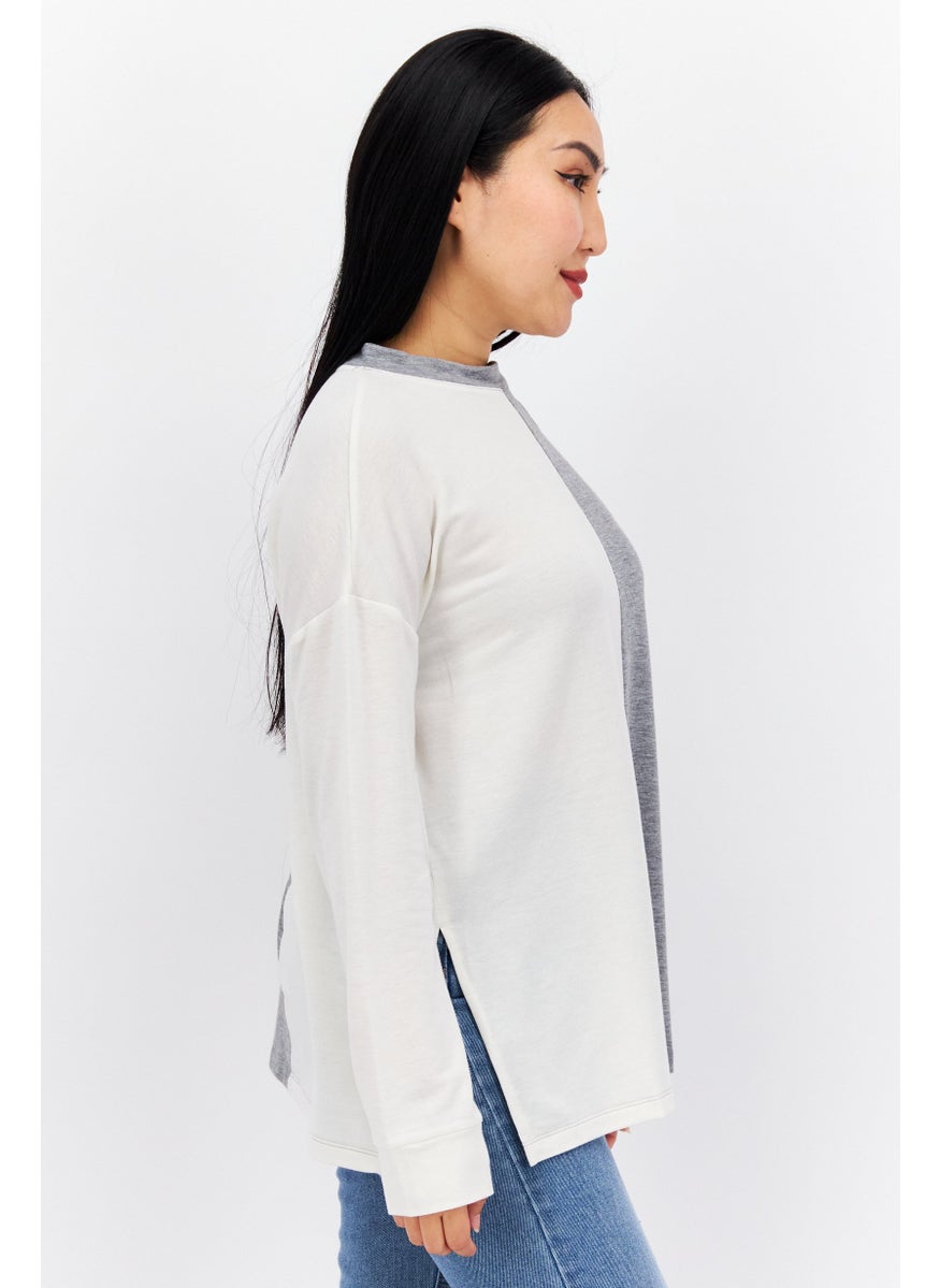 Women Round Neck Long Sleeve Two-Toned Blouse, Grey - pzsku/Z67933D81FE80A96BC05EZ/45/_/1732780818/08efa989-2775-4a16-908a-0229bde725c7