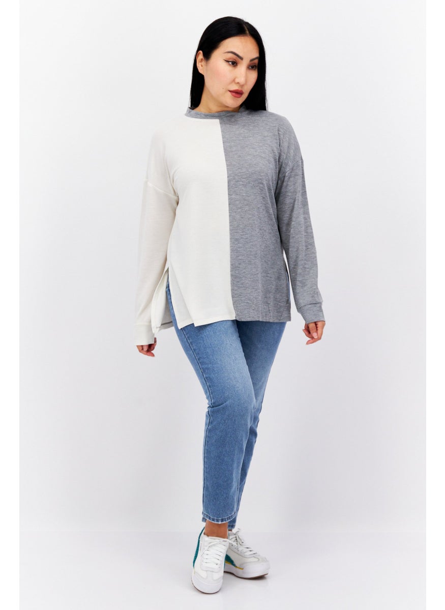 Women Round Neck Long Sleeve Two-Toned Blouse, Grey - pzsku/Z67933D81FE80A96BC05EZ/45/_/1732780821/a9e51e11-fb15-47db-98e1-17ee57e2bbb8