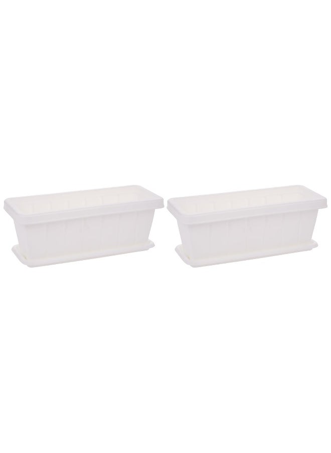 Cosmoplast 18" Set of 2 Rectangular Cedargrain Planter with Tray (White)  - Image 2