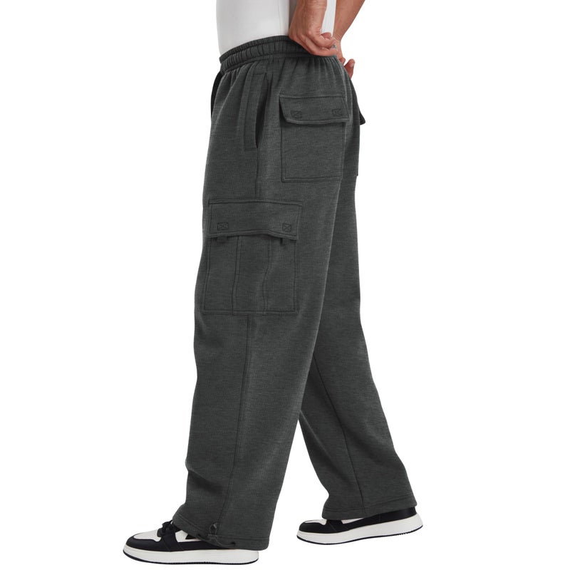 LETAOTAO Mens Heavyweight Fleece Cargo Sweatpants - Baggy Fit Thick Cotton-Blend Fleece Cargo Pants with Adjustable Ankle Drawstring (Charcoal, L) - Image 5