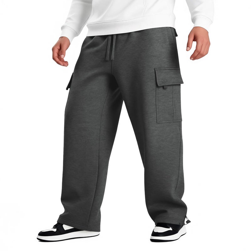 LETAOTAO Mens Heavyweight Fleece Cargo Sweatpants - Baggy Fit Thick Cotton-Blend Fleece Cargo Pants with Adjustable Ankle Drawstring (Charcoal, L) - Image 1
