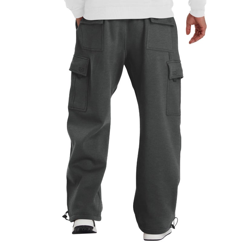 LETAOTAO Mens Heavyweight Fleece Cargo Sweatpants - Baggy Fit Thick Cotton-Blend Fleece Cargo Pants with Adjustable Ankle Drawstring (Charcoal, L) - Image 4