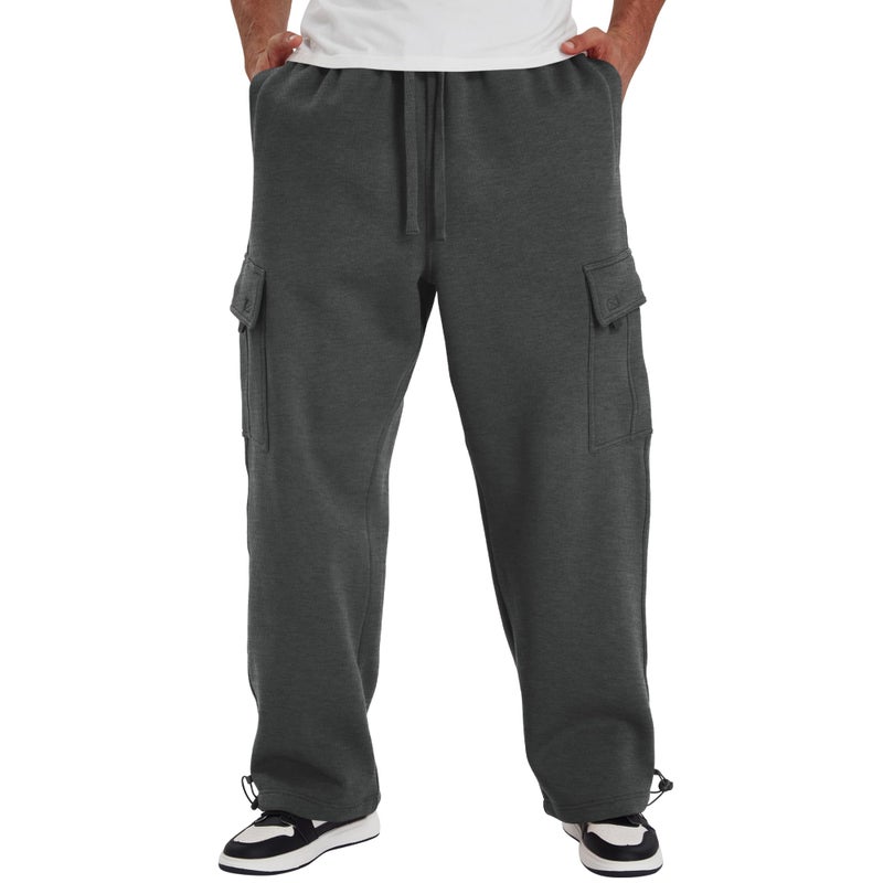 LETAOTAO Mens Heavyweight Fleece Cargo Sweatpants - Baggy Fit Thick Cotton-Blend Fleece Cargo Pants with Adjustable Ankle Drawstring (Charcoal, L) - Image 2
