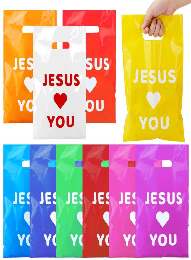ajabavbd 100 Pcs Jesus Loves You Bag, Christian Gifts Bulk Religious Plastic, Gift Bags with Handles, for Jesus Birthday Thanksgiving Christmas Easser Party - Image 1