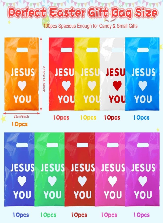 ajabavbd 100 Pcs Jesus Loves You Bag, Christian Gifts Bulk Religious Plastic, Gift Bags with Handles, for Jesus Birthday Thanksgiving Christmas Easser Party - Image 2