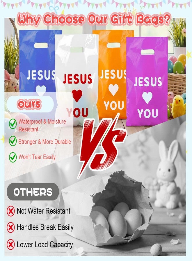 ajabavbd 100 Pcs Jesus Loves You Bag, Christian Gifts Bulk Religious Plastic, Gift Bags with Handles, for Jesus Birthday Thanksgiving Christmas Easser Party - Image 4