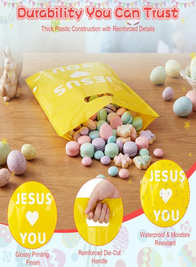 ajabavbd 100 Pcs Jesus Loves You Bag, Christian Gifts Bulk Religious Plastic, Gift Bags with Handles, for Jesus Birthday Thanksgiving Christmas Easser Party - Image 3