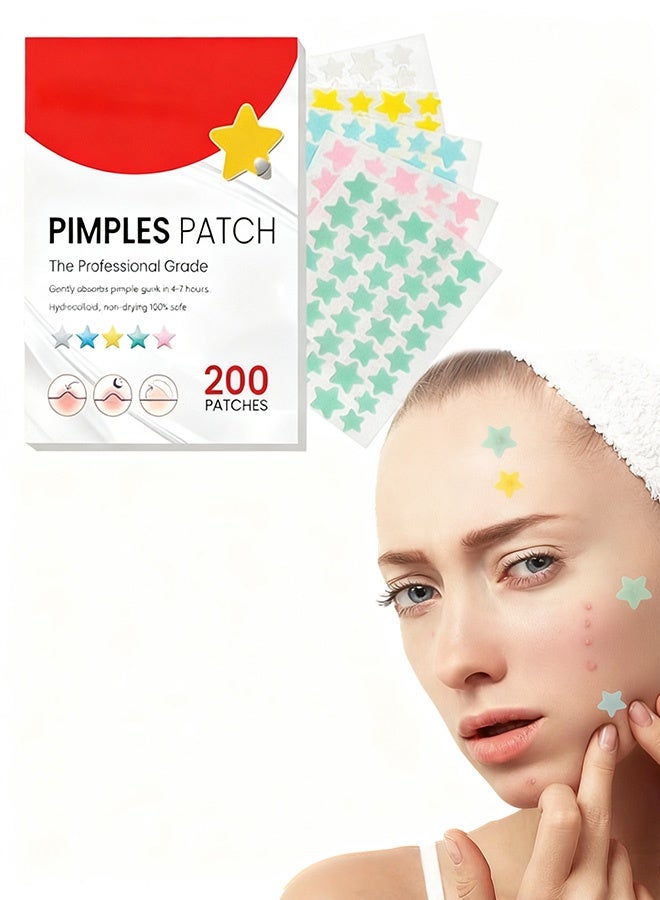 200 PCS Pimple Patches Stars, Hydrocolloid Acne Patches,  Spot Stickers for Face Acne Dots - Image 1