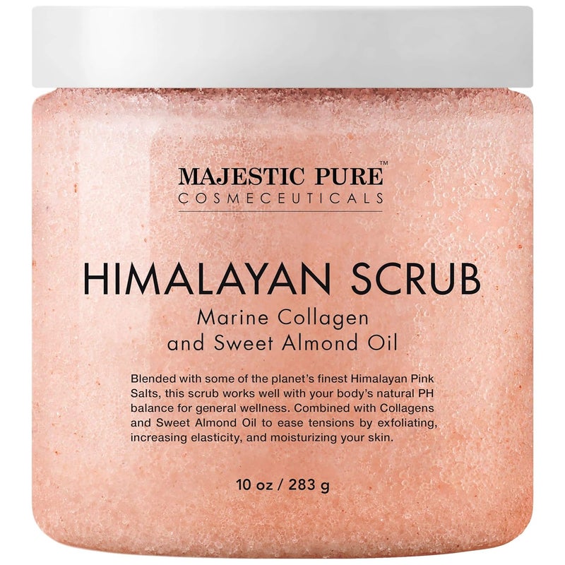 Majestic Pure MAJESTIC PURE Himalayan Pink Salt Body Scrub with Collagen and Sweet Almond Oil  Exfoliating Body Scrub for Skin Care Stretch Marks Acne Cellulite  Body Scrub Exfoliator 10 oz