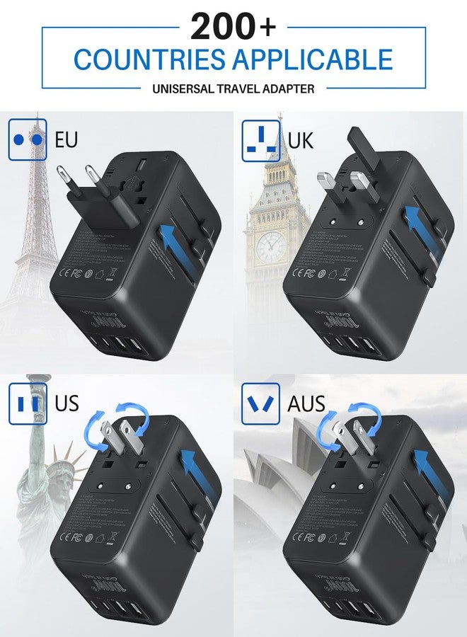 DOACE Universal Travel Adapter, 100W GaN 3.0 European Travel Plug Adapter with Built-in USB-C Cable, 6 in 1 International Power Adapter with 5 USB Ports for EU/UK/USA/AUS(Black) - Image 4