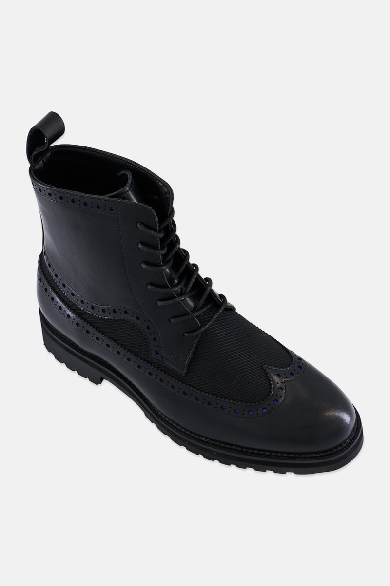 DKNY Men Lace up Rubber Sole Wingtip Boots , Black - Image 1