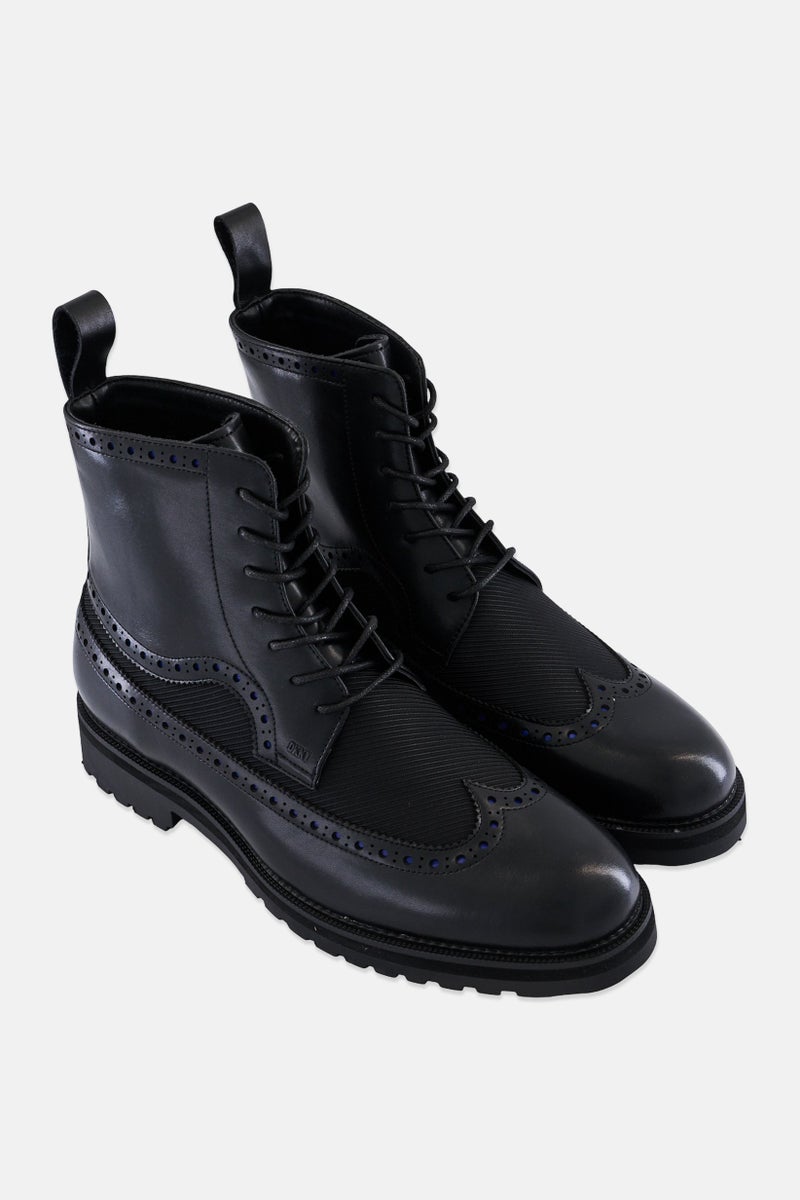DKNY Men Lace up Rubber Sole Wingtip Boots , Black - Image 2
