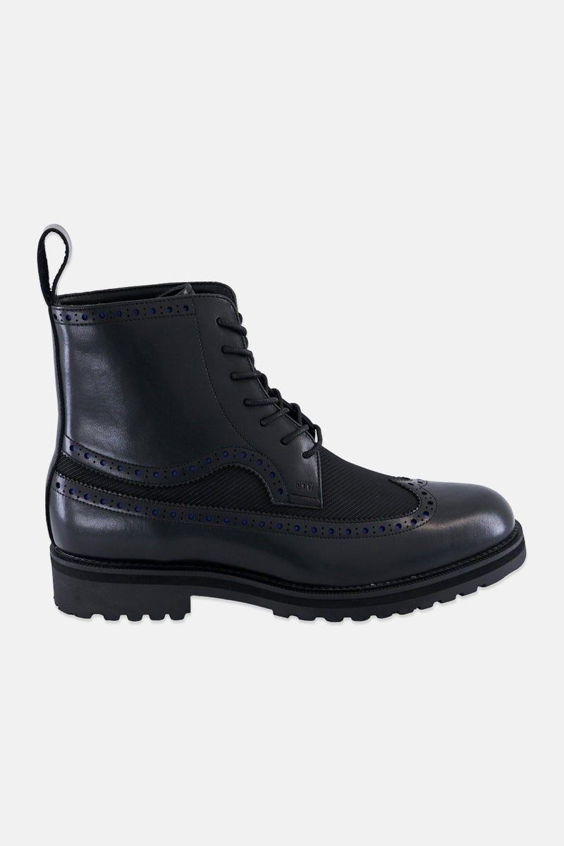 DKNY Men Lace up Rubber Sole Wingtip Boots , Black - Image 4