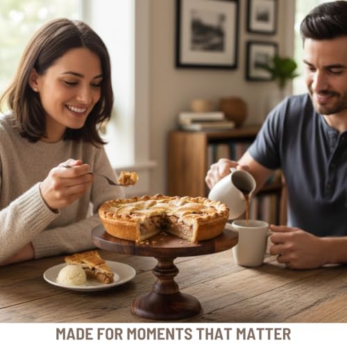 SAAGA Round Birch Wooden Cake Stand | 9 x 5.5 Inch Dessert & Pizza Serving Platter | Premium Tabletop Display Stand – Brown - Image 5