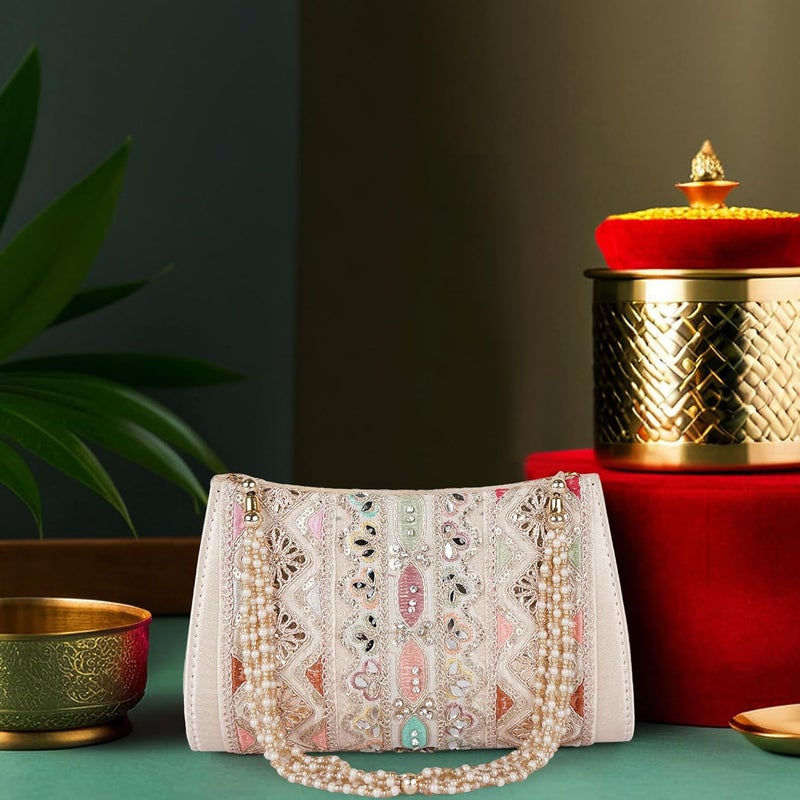 PLANX Velvet SilK Stylish Embroidery Unique Design Trendy Traditional Wedding Party Handheld Potli For Women - Image 2