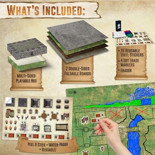 Melee Mats DND Map Starter Kit - 22” x 26" Double Sided, Wet/Dry Erase Battle Terrain Grid - Ultimate Tabletop Board Gaming Experience with Accessories - Image 2