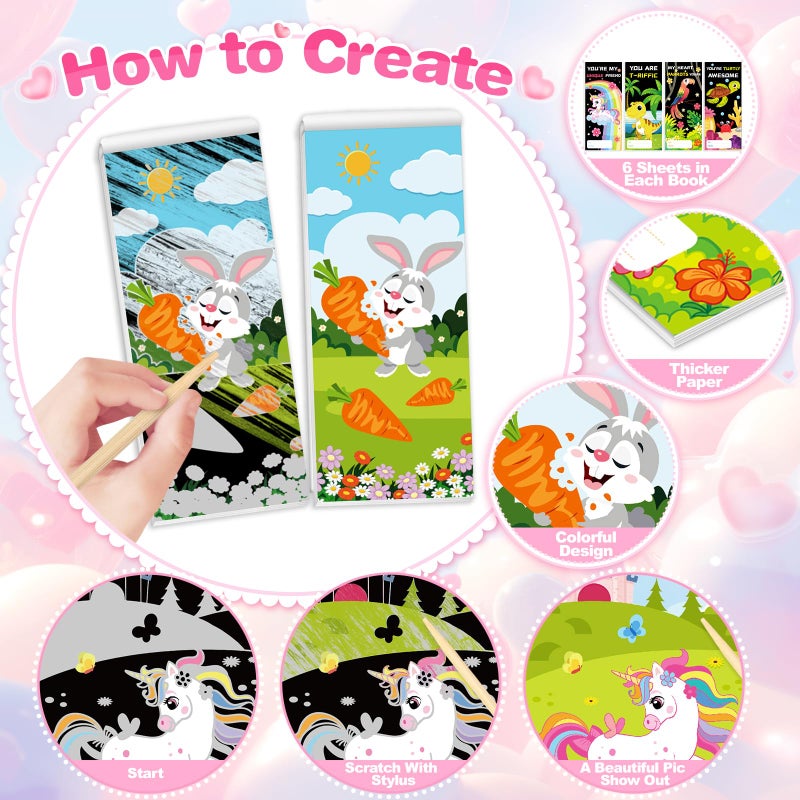 ShyLizard 24 Packs Valentines Day Gifts for Kids with Scratch Art Books, Rainbow Scratch Art Paper Set, Ideal Kids Valentines Day Cards Classroom Exchange Prizes Supplies Party Favor - Image 4
