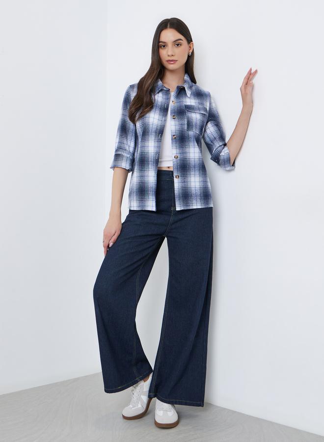 تايك تو بلوزة فضفاضة بطبعة مربعات - Image 1