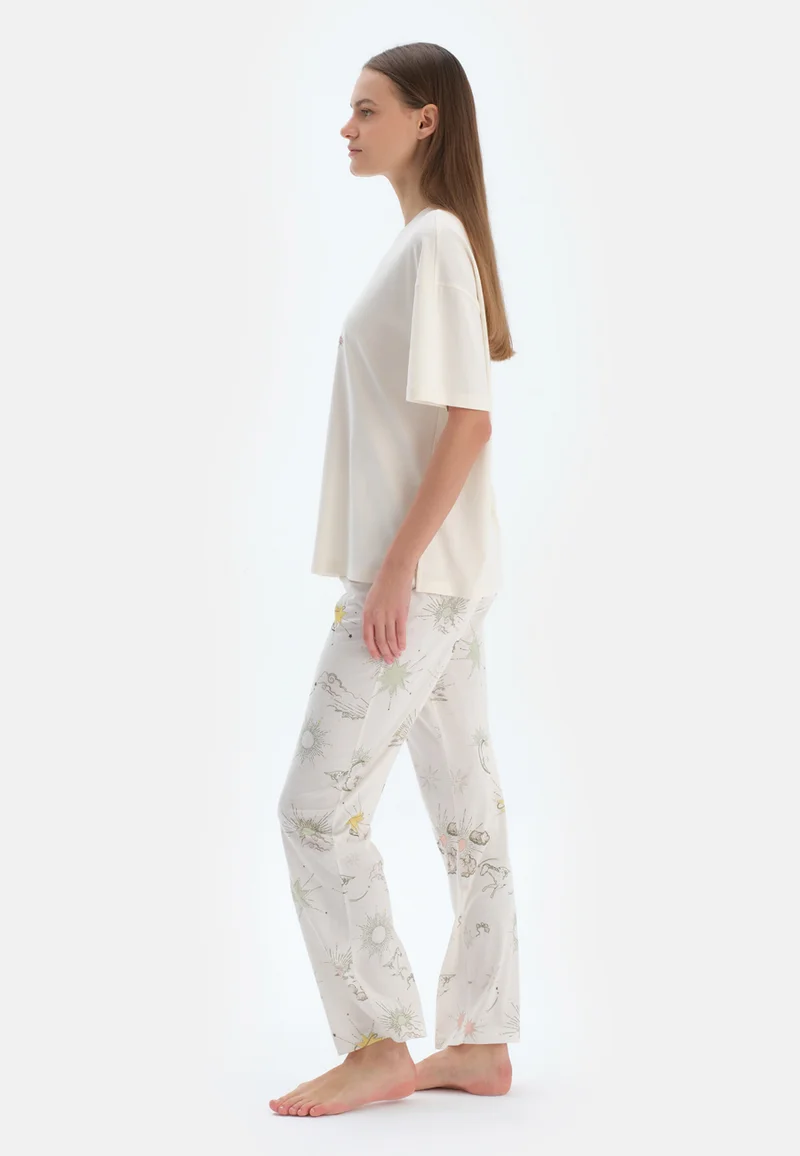 dagi Animal Print Regular/Classic Fit T-shirt & Trousers Pajama Sets Crew Neck Cotton Blend Sleepwear