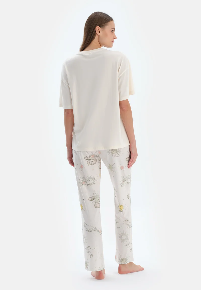 dagi Animal Print Regular/Classic Fit T-shirt & Trousers Pajama Sets Crew Neck Cotton Blend Sleepwear